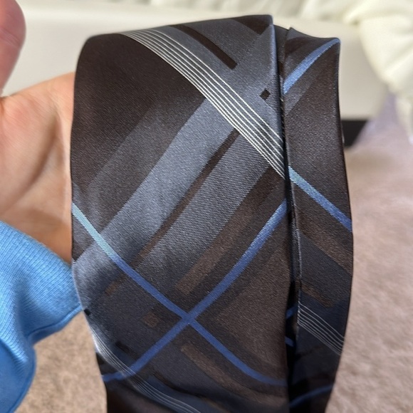 Calvin Klein Black/Gray/Blue Plaid Tie - Picture 4 of 6